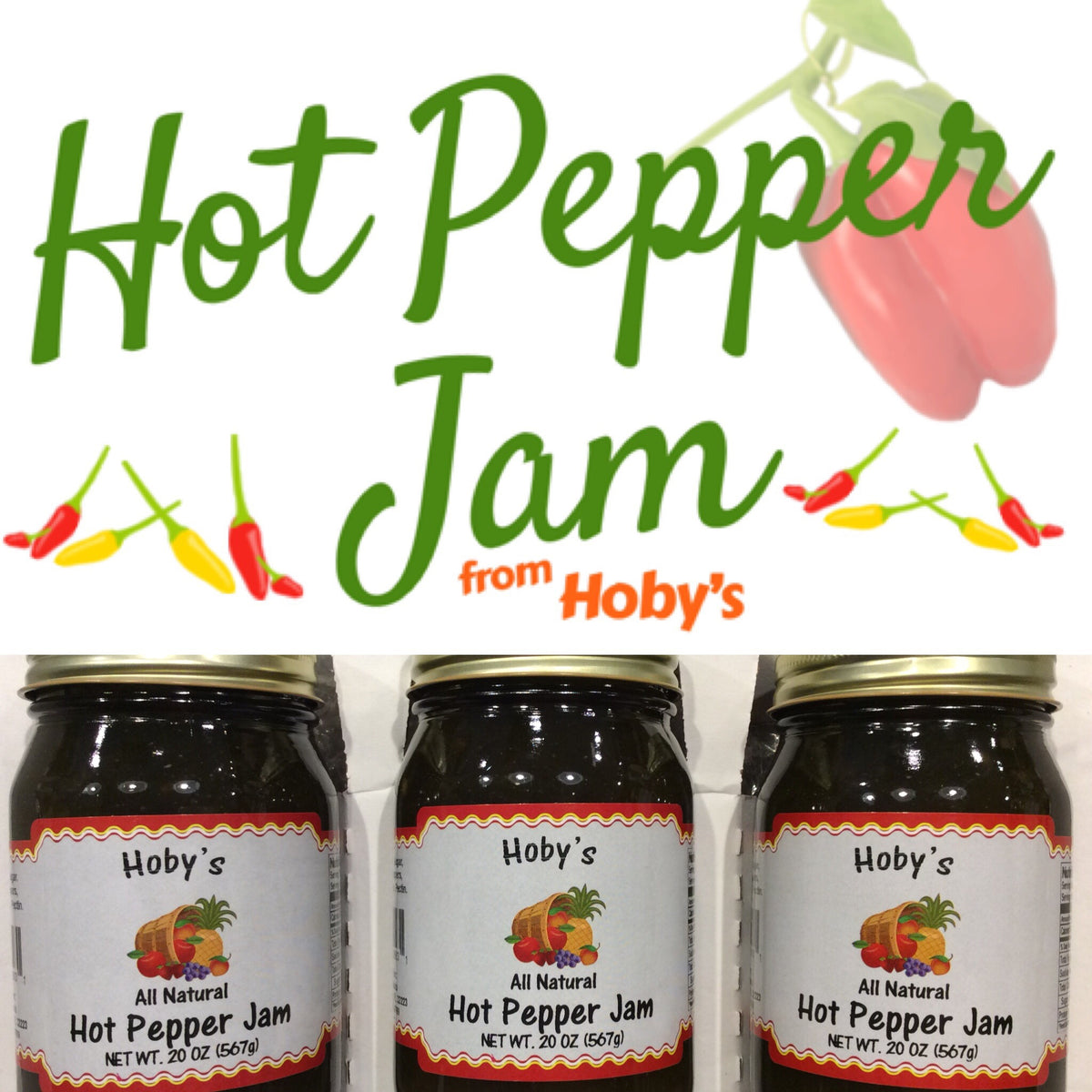 Hot Pepper Jam 3Pack (All Natural) (20oz. jars) Hobys Honey