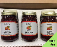 Load image into Gallery viewer, frog jam figs raspberries oranges ginger jam 3 pack with graphic