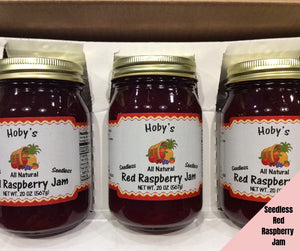 all natural seedless red raspberry jam 3 pack gift box with graphic
