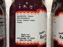 Load image into Gallery viewer, all natural seedless red raspberry jam with ingredients 