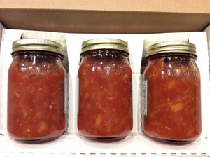 peach salsa 3 pack in gift box back of jar view