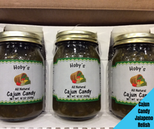 Load image into Gallery viewer, cajun candy jalapeno relish 3 pack with graphic