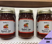 Load image into Gallery viewer, all natural rhubarb jam 3 pack with graphic