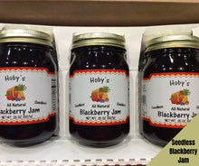 Load image into Gallery viewer, all natural seedless blackberry jam 3 pack gift box with graphic
