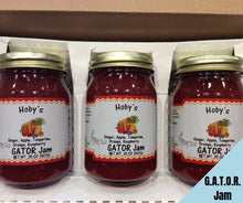 Load image into Gallery viewer, gator jam ginger apple tangerine orange raspberry jam 3 pack with graphic