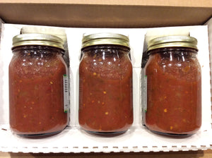 four pepper salsa 3 pack in gift box back of jar view