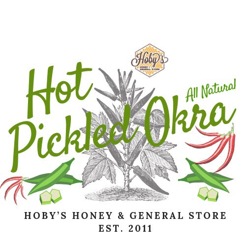 all natural hot pickled okra with graphic