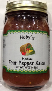 four pepper salsa front of jar view