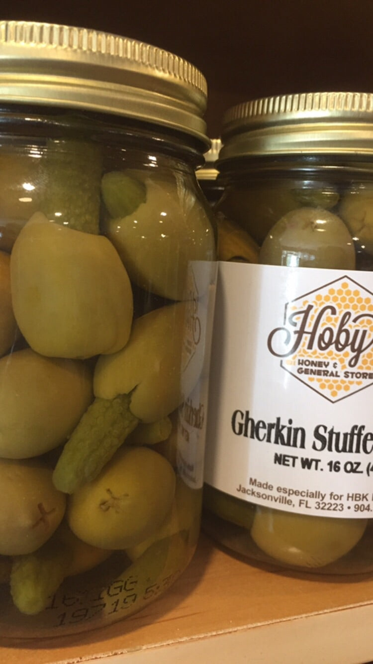 Gherkin Pickle Stuffed Olives 16oz jar