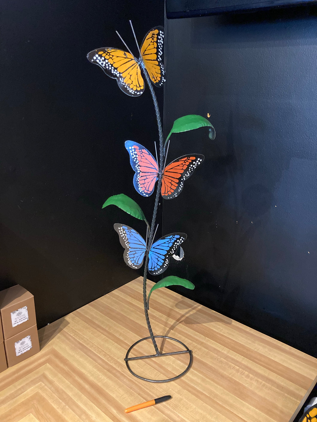 (*Sold 10/26) Triple Butterfly Stand 3ft Tall - Metal Yard Art