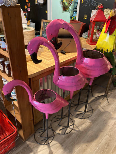 (*Sold 10/8) 4ft Flamingo Planter (middle one shown in picture)  - Metal Yard Art