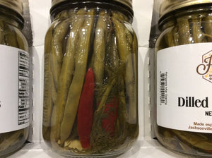 dilled green beans dilly beans back of jar view