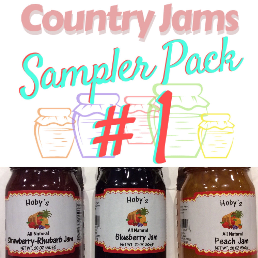 Country Fruit Jams 3-Pack #1-Blueberry+Peach+Strawberry Rhubarb