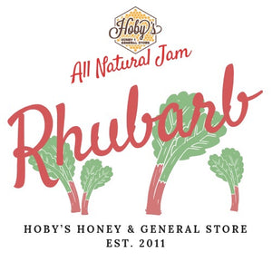 all natural rhubarb jam with graphic