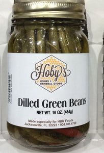 dilled green beans dilly beans front of jar view