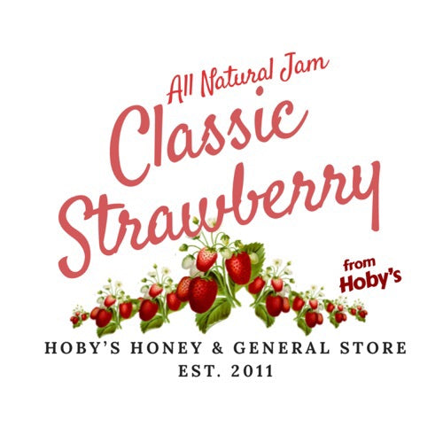 all natural strawberry jam with graphic