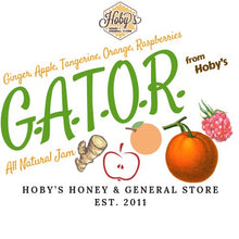 Load image into Gallery viewer, all natural gator jam ginger apple tangerine orange raspberry jam with graphic