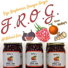 Load image into Gallery viewer, frog jam figs raspberries oranges ginger jam 3 pack with graphic