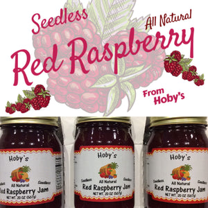 all natural seedless red raspberry jam 3 pack gift box with graphic