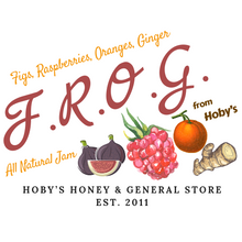 Load image into Gallery viewer, frog jam figs raspberries oranges ginger jam with graphic