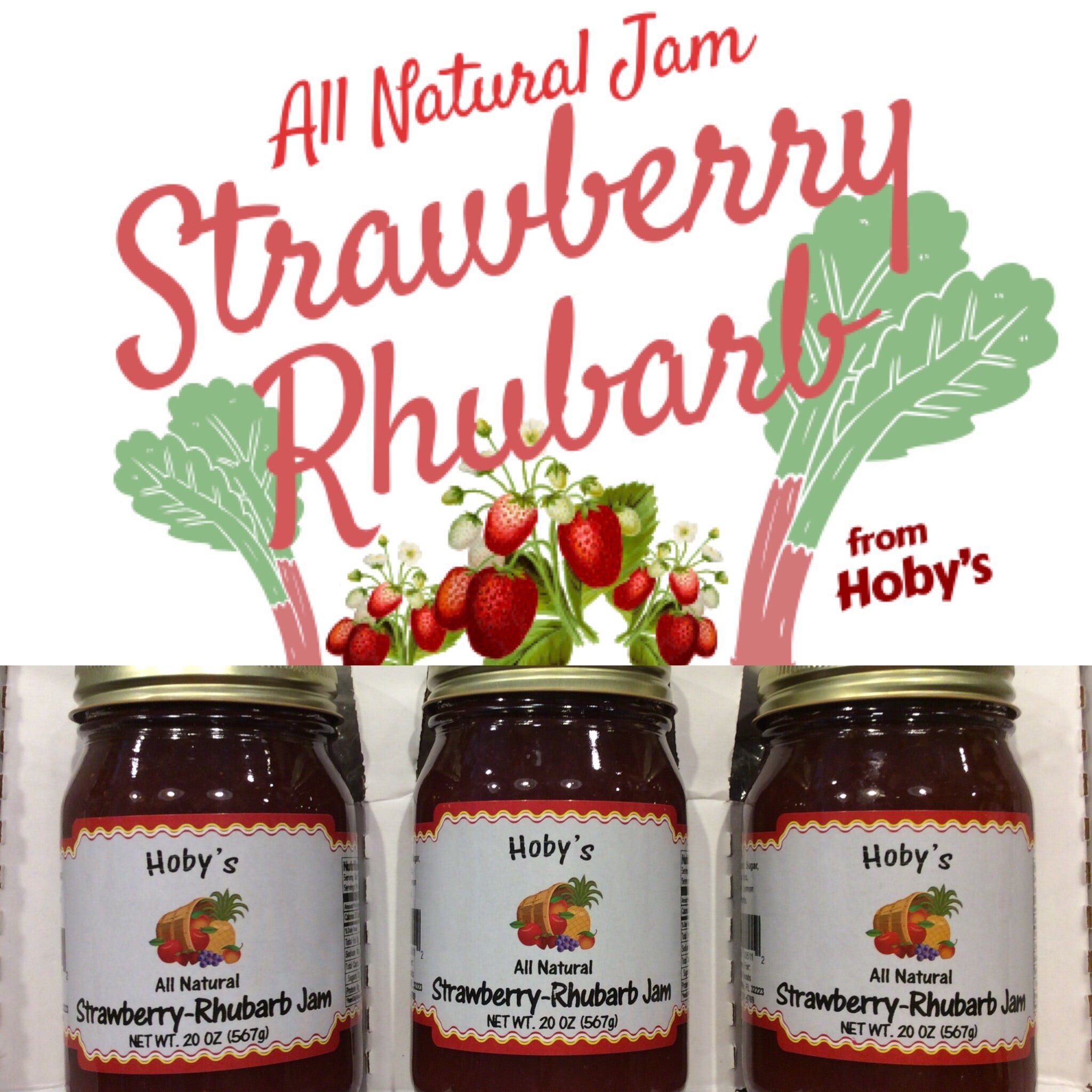 Strawberry Rhubarb Jam 3-Pack (All Natural) (20oz. Jars) – Hobys Honey \u0026  General Store, image size:2048x2048