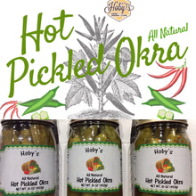 Load image into Gallery viewer, all natural hot pickled okra 3 pack with graphic