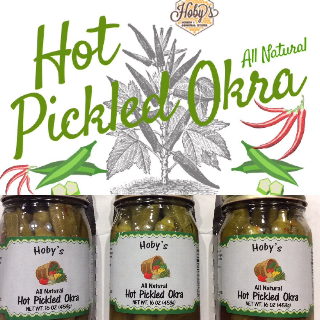 all natural hot pickled okra 3 pack with graphic